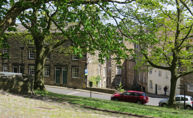 Lancaster period houses viewed through trees